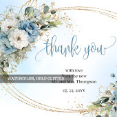 洗練されたダスティブルーゴールドの結婚式サンクスカード サンキューカード