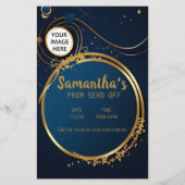 洗練されたダークブルーと金ゴールドカスタマイズ可能なプロム チラシ (正面)