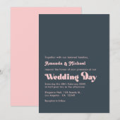 洗練されたチャコール＆ブラッシュ タイポグラフィー ウェディング 招待状 (正面/裏面)