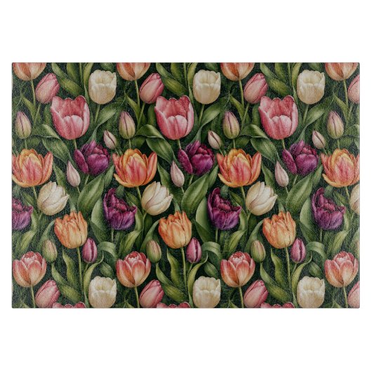 洗練されたチューリップの植物画 カッティングボード (正面)