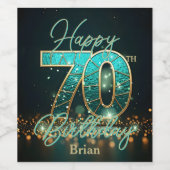 洗練されたティール(緑がかった色)と金ゴールドメタリック70誕生日 ワインラベル (シングルラベル)