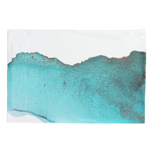 洗練されたティール（緑がかった色）ブラック抽象芸術アートアルコールインク 枕カバー (裏面)