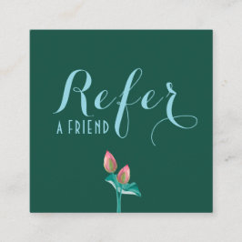 洗練されたティール（緑がかった色）ロータスフラワーマッサージセラピスト 紹介カード