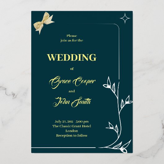 洗練されたデザイン（濃紺の背景） 箔招待状 (正面)