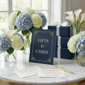 洗練されたネイビーとゴールドのアートデコフレームのギフトとカード 台座サイン