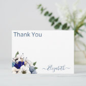 洗練されたネイビーダスティブルーパーソナライズされたフローラ サンキューカード (スタンド正面)