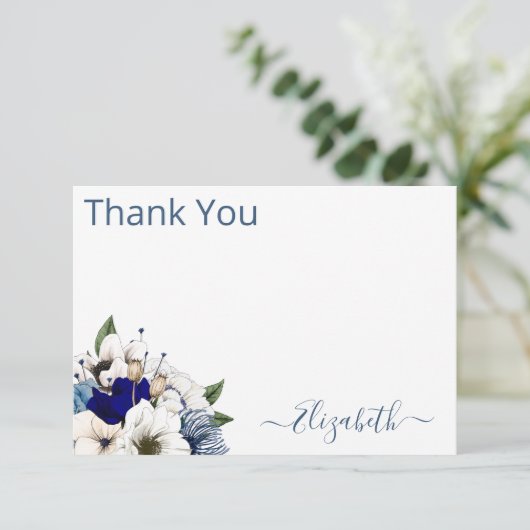 洗練されたネイビーダスティブルーパーソナライズされたフローラ サンキューカード (スタンド正面)