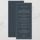 洗練されたネイビーブルーのエレガントな結婚式メニュー メニュー (正面/裏面)