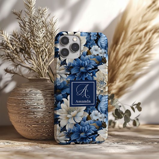 洗練されたネイビーブルーの花々 高級スマホケース Case-Mate iPhoneケース