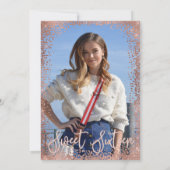 洗練されたネイビー ローズゴールド グリッター ポリゴン フォト スイート 16 招待状 (裏面)