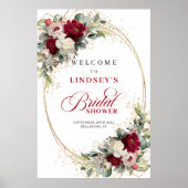 洗練されたバーガンディーの白い花のブライダルシャワー ポスター (正面)