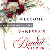 洗練されたバーガンディーの白い花のブライダルシャワー ポスター