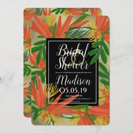 洗練されたバードオブパラダイスフォイルブライダル 招待状 (正面/裏面)