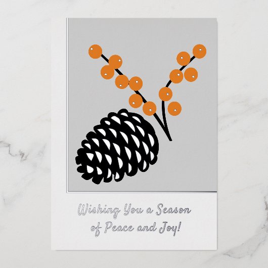 洗練されたパインコーンフォイルビジネスホリデーカード 箔招待状 (正面)