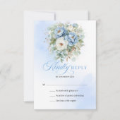 洗練されたパステルブルーのフラワーハートの結婚式RSVPカード 出欠カード (正面)