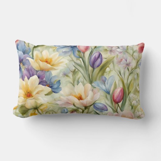 洗練されたパステル春の花。絵を描の ランバークッション (正面)