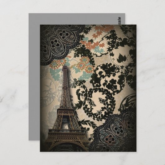 洗練されたパリエッフェルタワーレースダマスク ポストカード (正面/裏面)