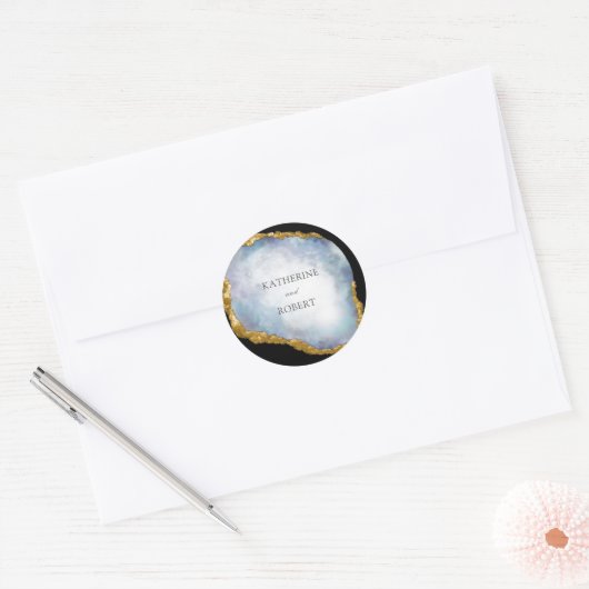 洗練されたパールゴールデンアゲートモノグラム結婚ズ ラウンドシール (封筒)