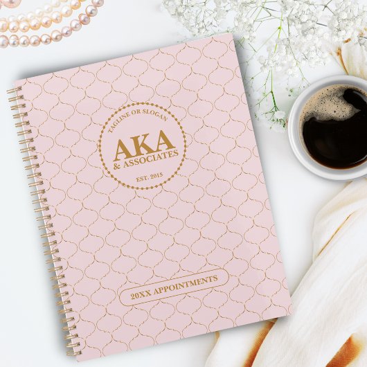 洗練されたビジネスモノグラムピンク金ゴールドトレリス プランナー手帳