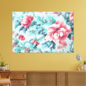 洗練されたピンクのクラレットの花とAzure葉の キャンバスプリント (インサイチュ (リビング))