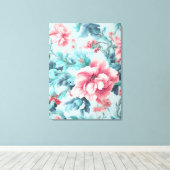 洗練されたピンクのクラレットの花とAzure葉の キャンバスプリント (インサイチュ (ウッドフロア))