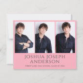 洗練されたピンクの卒業写真のお知らせ ノートカード (正面)