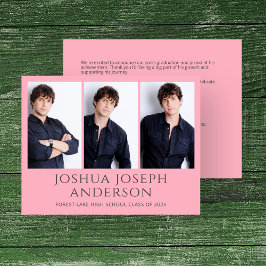 洗練されたピンクの卒業写真のお知らせ ノートカード