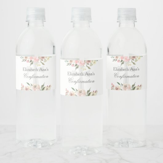 洗練されたピンクの花の堅信式パーティー カスタム ペットボトルラベル (ボトル)