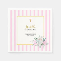 洗練されたピンクゴールドの花柄洗礼式デザイン