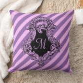 洗練されたピンクストライプのモノグラムの クッション (ブランケット)
