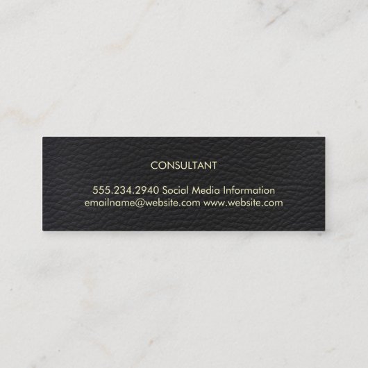洗練されたフェイクブラックレザーはっきりした文字 スキニー名刺 (裏面)