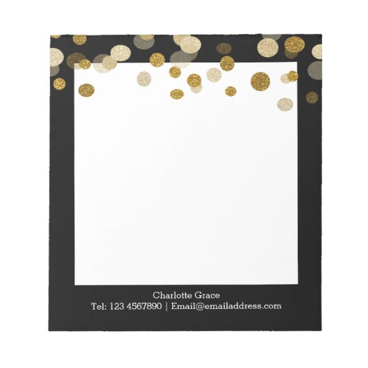 洗練されたフェイク金ゴールドグリッタードットパーソナライズされた ノートパッド (正面)