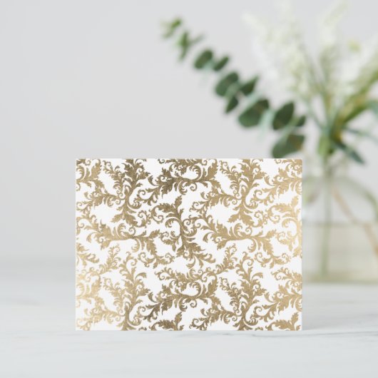 洗練されたフェイク金ゴールドホワイトフローラマスク ポストカード (スタンド正面)