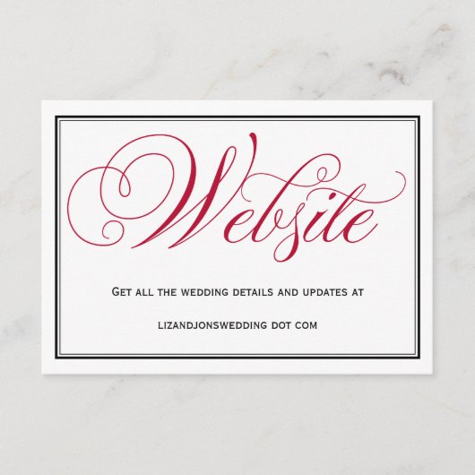 洗練されたフォーマルなスクリプトスタイルの結婚式ウェブサイトカード（赤） エンクロージャーカード (正面)
