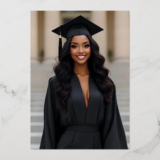 洗練されたフォーマルなスクリプト卒業発表 箔招待状 (裏面)