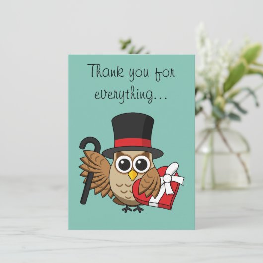 洗練されたフクロウwハートチョコレートボックス |追加文字 サンキューカード (スタンド正面)