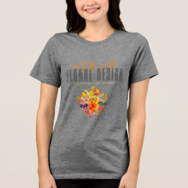 洗練されたフラワーデザイン グレー オレンジの花 トライブレンドTシャツ