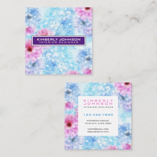 洗練されたフラワーデザイン　ミニマル　編集可能 スクエア名刺 (正面/裏面)