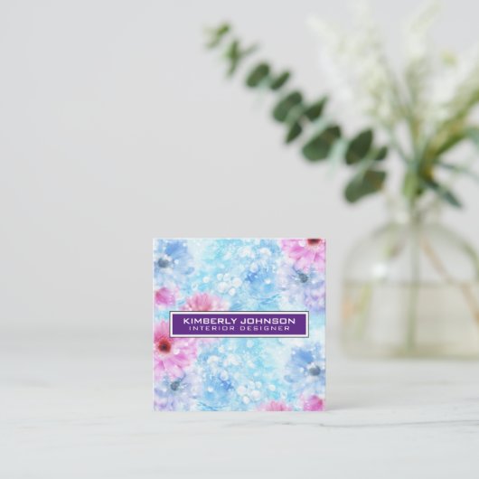 洗練されたフラワーデザイン　ミニマル　編集可能 スクエア名刺 (スタンド正面)