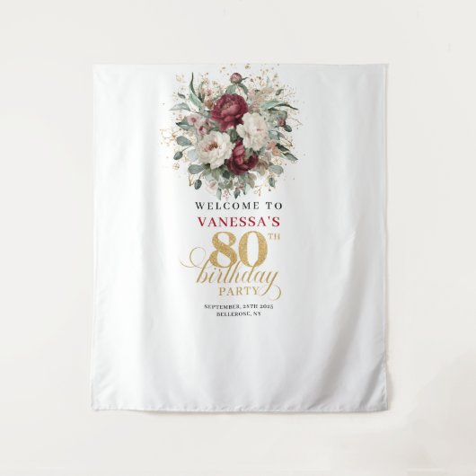 洗練されたフラワー80歳の誕生日背景 タペストリー (正面)