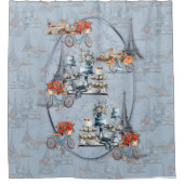 洗練されたフランスのブルーに住む国を受け入れ淡い色のる シャワーカーテン (正面)