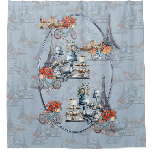 洗練されたフランスのブルーに住む国を受け入れ淡い色のる シャワーカーテン (正面)