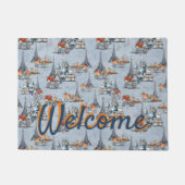 洗練されたフランスのブルーに住む国を受け入れ淡い色のる ドアマット (正面)