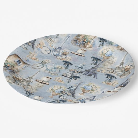 洗練されたフランスのブルーに住む国を受け入れ淡い色のる ペーパープレート (アングル)