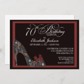 洗練されたフローラシュー70番目の誕生日招待状レッド 招待状 (正面/裏面)