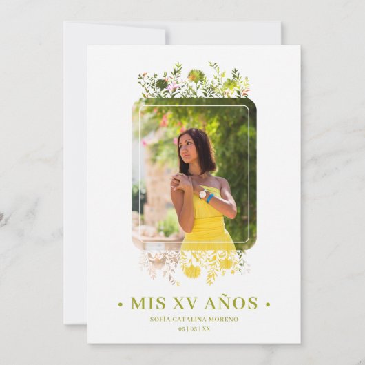 洗練されたフローラスペインのフレーム写真Mis XV 招待状 (正面)
