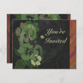 洗練されたフローラブラックブラウンパーティー 招待状 (正面/裏面)