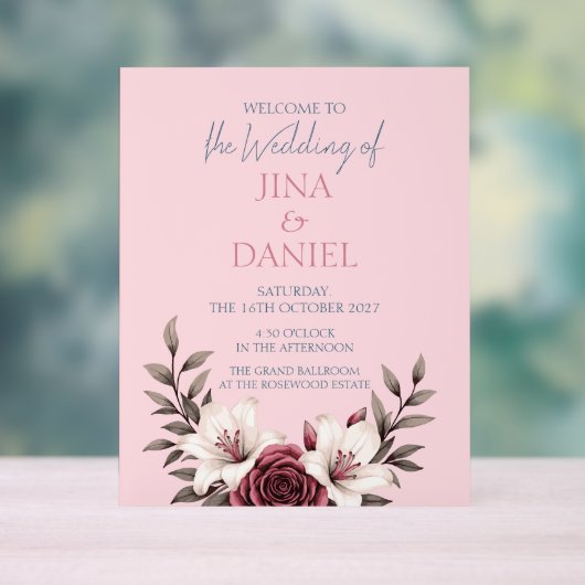 洗練されたフローラ結婚マイクロズスイート（ピンク） アクリルサイン (ニュートラル)