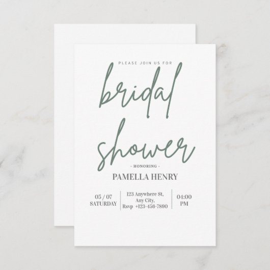 洗練されたブライダルシャワー 招待状 (正面/裏面)