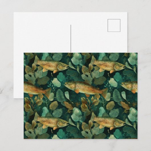 洗練されたブラウンマス緑の魚の水色 ポストカード (正面/裏面)